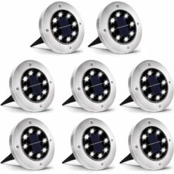 MINKUROW Lumière Solaire Extérieur, 8 LED 8 Pack Spot Lampe Solaire Jardin Etanche IP65 Pelouse Lumière Decorative Pour Chemin Jardin Terrace Cour Pelouse Blanc Froid 8 Pièces