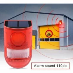 MINKUROW Extérieure Solaire Lumière D'avertissement Alarme 110dB Sirène Sonore Rouge LED Feux Clignotants Détecteur De Mouvement Imperméable À L'eau Ferme Extérieure Ferme Usine Entrepôt Verger -Luminaire solaire Soldes 2022 60014230 3