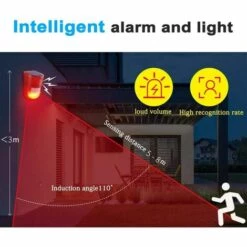 MINKUROW Extérieure Solaire Lumière D'avertissement Alarme 110dB Sirène Sonore Rouge LED Feux Clignotants Détecteur De Mouvement Imperméable À L'eau Ferme Extérieure Ferme Usine Entrepôt Verger -Luminaire solaire Soldes 2022 60014230 5