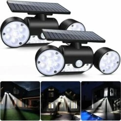 MINKUROW Lampe Solaire Exterieur Puissante, 30 LED Lumière Sécurité Détecteur De Mouvement Trois Tête Spots Eclairage Sans Fil Etanche IP65 Grande Panneau Solaire à 360° Pour Jardin Patio Porte Garage (2pcs)