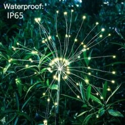 MINKUROW Lumière Solaire De Jardin, Lumière Solaire De Feu D'artifice De 105 LED, Lumière De Paysage Extérieur De Bricolage Résistant Aux Intempéries Décoratif Pour Le Chemin De Patio De Champ De Pelouse De Jardin (blanc Chaud, 1 Paquet) -Luminaire solaire Soldes 2022 60014960 3