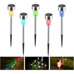 MINKUROW 5 LED Lumière Solaire De Jardin Lumière, Chemin D'économie D'énergie En Acier Inoxydable Allume Les Lumières De Paysage De Lampe Solaire étanche Pour Allée De Pelouse De Jardin à L'extérieur (multicolore)