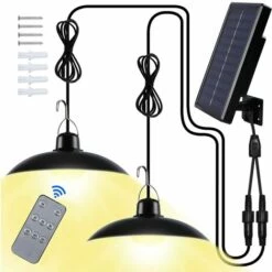 HKLFFJA Lampe Solaire Extérieur, Double Tête IP65 éTanche Lustre Solaire Avec Télécommande Pour Jardin/Pergola/Balcon/Terrasse