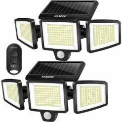 HKLFFJA Kasonic Lot De 2 Lampes Solaires D'extérieur 264 LED 2500 Lm Sans Fil étanche Avec Détecteur De Mouvement 3 Couleurs Réglables 3000 K / 4500 K / 6500 K - Projecteur LED De Sécurité Avec Télécommande
