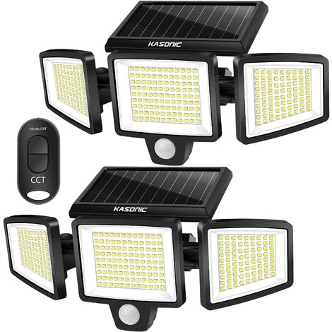 HKLFFJA Kasonic Lot De 2 Lampes Solaires D'extérieur 264 LED 2500 Lm Sans Fil étanche Avec Détecteur De Mouvement 3 Couleurs Réglables 3000 K / 4500 K / 6500 K - Projecteur LED De Sécurité Avec Télécommande 3 HKLFFJA Kasonic Lot De 2 Lampes Solaires D'extérieur 264 LED 2500 Lm Sans Fil étanche Avec Détecteur De Mouvement 3 Couleurs Réglables 3000 K / 4500 K / 6500 K - Projecteur LED De Sécurité Avec Télécommande