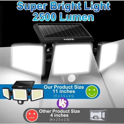 HKLFFJA Kasonic Lot De 2 Lampes Solaires D'extérieur 264 LED 2500 Lm Sans Fil étanche Avec Détecteur De Mouvement 3 Couleurs Réglables 3000 K / 4500 K / 6500 K - Projecteur LED De Sécurité Avec Télécommande 4 HKLFFJA Kasonic Lot De 2 Lampes Solaires D'extérieur 264 LED 2500 Lm Sans Fil étanche Avec Détecteur De Mouvement 3 Couleurs Réglables 3000 K / 4500 K / 6500 K - Projecteur LED De Sécurité Avec Télécommande – Image 2