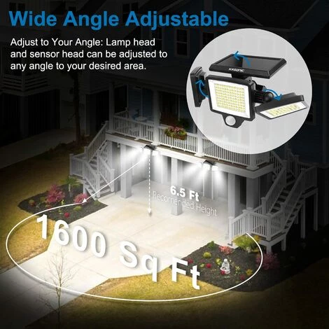 HKLFFJA Kasonic Lot De 2 Lampes Solaires D'extérieur 264 LED 2500 Lm Sans Fil étanche Avec Détecteur De Mouvement 3 Couleurs Réglables 3000 K / 4500 K / 6500 K - Projecteur LED De Sécurité Avec Télécommande 6 HKLFFJA Kasonic Lot De 2 Lampes Solaires D'extérieur 264 LED 2500 Lm Sans Fil étanche Avec Détecteur De Mouvement 3 Couleurs Réglables 3000 K / 4500 K / 6500 K - Projecteur LED De Sécurité Avec Télécommande – Image 4