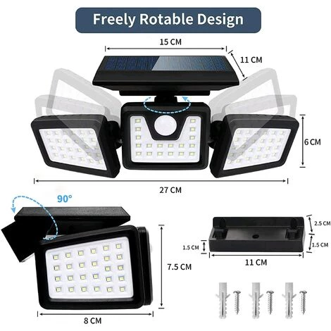 HKLFFJA Projecteur Solaire à LED, 70 LEDs Lampe Extérieur Detecteur De Mouvement Avec 3 Têtes, Étanche IP67 550LM Spot Solaire Exterieur, BlancFroid 6500K Extérieur Pour Entrée 4 HKLFFJA Projecteur Solaire à LED, 70 LEDs Lampe Extérieur Detecteur De Mouvement Avec 3 Têtes, Étanche IP67 550LM Spot Solaire Exterieur, BlancFroid 6500K Extérieur Pour Entrée – Image 2