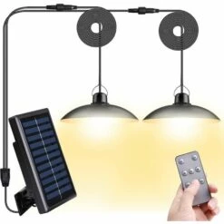 HKLFFJA Lampe Solaire Extérieur Et Intérieur Avec Télécommande, Lampe Suspendue Solaire 400lumens Avec Câble 3m,Capteur De Lumière,IP65 étanche,Panneau Solaire Réglable à 120°,3 Modes,pour Jardin