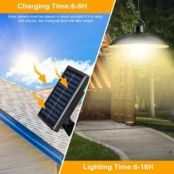 HKLFFJA Lampe Solaire Extérieur Et Intérieur Avec Télécommande, Lampe Suspendue Solaire 400lumens Avec Câble 3m,Capteur De Lumière,IP65 étanche,Panneau Solaire Réglable à 120°,3 Modes,pour Jardin -Luminaire solaire Soldes 2022 60374645 3