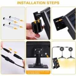 HKLFFJA Lampe Solaire Extérieur Et Intérieur Avec Télécommande, Lampe Suspendue Solaire 400lumens Avec Câble 3m,Capteur De Lumière,IP65 étanche,Panneau Solaire Réglable à 120°,3 Modes,pour Jardin -Luminaire solaire Soldes 2022 60374645 4