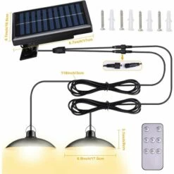 HKLFFJA Lampe Solaire Extérieur Et Intérieur Avec Télécommande, Lampe Suspendue Solaire 400lumens Avec Câble 3m,Capteur De Lumière,IP65 étanche,Panneau Solaire Réglable à 120°,3 Modes,pour Jardin -Luminaire solaire Soldes 2022 60374645 5