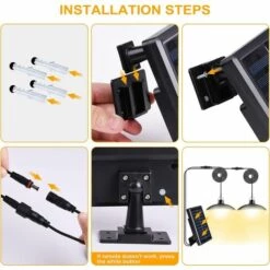 HKLFFJA Lampe Solaire Extérieur Et Intérieur Avec Télécommande, Lampe Suspendue Solaire 400lumens Avec Câble 3m,Capteur De Lumière,IP65 étanche,Panneau Solaire Réglable à 120°,3 Modes,pour Jardin -Luminaire solaire Soldes 2022 60374649 4