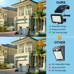 PESCE Lampe Solaire Exterieur Detecteur De Mouvement, 98 Leds Spot Solaire Exterieur, Étanche IP65 Angle D'éclairage De 120°, Lumière Solaire Avec Câble De 5M Pour Cabanon, Garage, Jardin, Balcon [1Pcs] -Luminaire solaire Soldes 2022 60376561 5