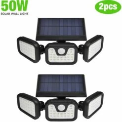BENOBBY KIDS Lot De 2 Appliques Murales D'extérieur à éclairage Solaire LED 3 Têtes LED Détecteur De Mouvement éclairage D'inondation De Sécurité IP67 étanche à L'eau Solaire