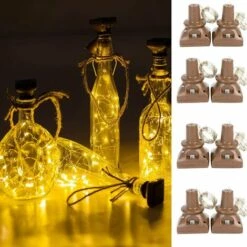 BAICCCF Guirlande Solaire Lot De 8 Lumières De Bouteille De Vin à énergie Solaire Blanc Chaud, 20 LED étanches Pour Extérieur, Décoration De Table De Fée Solaire Pour Mariage, Noël, Vacances, Jardin, Terrasse - 8 Pack 20 Led Blanc Chaud