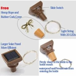 BAICCCF Guirlande Solaire Lot De 8 Lumières De Bouteille De Vin à énergie Solaire Blanc Chaud, 20 LED étanches Pour Extérieur, Décoration De Table De Fée Solaire Pour Mariage, Noël, Vacances, Jardin, Terrasse - 8 Pack 20 Led Blanc Chaud -Luminaire solaire Soldes 2022 61328267 3