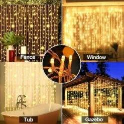 BAICCCF Guirlande Solaire Lumières De Rideau Solaires Améliorées Blanc Chaud Télécommande, Lumières De Jardin Extérieures 300 LED 8 Modes Télécommande étanche Cascade Solaire Fée Guirlande Lumineuse Décoration Pour Patio Jardin Fête Mariage - Chaleureuse -Luminaire solaire Soldes 2022 61328302 2