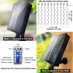 BAICCCF Guirlande Solaire Lumières De Rideau Solaires Améliorées Blanc Chaud Télécommande, Lumières De Jardin Extérieures 300 LED 8 Modes Télécommande étanche Cascade Solaire Fée Guirlande Lumineuse Décoration Pour Patio Jardin Fête Mariage - Chaleureuse -Luminaire solaire Soldes 2022 61328302 5