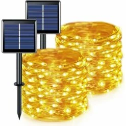 BAICCCF Guirlande Solaire Lot De 2 Guirlandes Solaires 200 LED étanches, 20 M Blanc Chaud Avec 8 Modes, Guirlande Lumineuse Solaire En Fil De Cuivre Pour Jardin, Terrasse, Noël, Fête De Mariage - Blanc Chaud