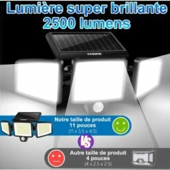 DECKON Lot De 2 Lampes Solaires D'extérieur 264 LED 2500 Lm Sans Fil étanche Avec Détecteur De Mouvement 3 Couleurs Réglables 3000 K / 4500 K / 6500 K - Projecteur LED De Sécurité Avec Télécommande -Luminaire solaire Soldes 2022 63493003 2