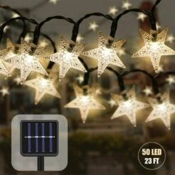 ZOLGINAH Guirlande Lumineuse Exterieur Solaire 7M 50 LED Étanche Étoile Lampe Solaire De Noël Décorative Pour Soirée, Mariage, Jardin, Magasin, Maison Extérieure (Jaune)