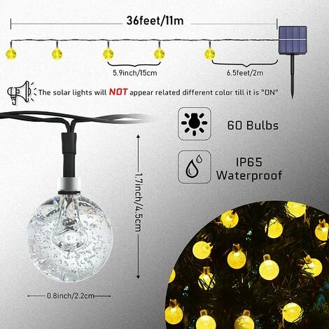 BAICCCF Guirlande Solaire Guirlande Lumineuse Solaire Globe Extérieur - 9.5M 50 LED Guirlande Lumineuse Solaire Boule De Cristal Imperméable, 8 Mode Boules Blanc Chaud Guirlande Lumineuse à Énergie Solaire Pour Jardin, Patio, Gazebo, Cour, Fête, Décoration 6 BAICCCF Guirlande Solaire Guirlande Lumineuse Solaire Globe Extérieur - 9.5M 50 LED Guirlande Lumineuse Solaire Boule De Cristal Imperméable, 8 Mode Boules Blanc Chaud Guirlande Lumineuse à Énergie Solaire Pour Jardin, Patio, Gazebo, Cour, Fête, Décoration – Image 4