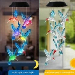 BAICCCF Guirlande Solaire Carillons éoliens Solaires Colibri Changeant De Couleur Lampes Solaires Mobiles LED étanches Carillons éoliens à énergie Solaire Pour La Maison, La Cour, Le Jardin, La Décoration De Noël (Bleu) -Luminaire solaire Soldes 2022 63803924 2