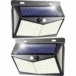 ENLENK Lampe Solaire Exterieur, Projecteur LED Exterieur Detecteur De Mouvement 208 Led Ip65, Lumiere Spot LED Solaire Exterieur, Eclairage Exterieur Avec Detecteur,Applique Murale Pour Jardin Piscine-2 Pack