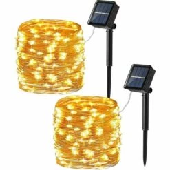 MONLY Guirlande Lumineuse Solaire, Bande Lumineuse Solaire 100 LED, 39,37 Pieds, 8 Modes D'éclairage Solaire D'extérieur Avec Fonction De Mémoire, Flash Solaire étanche Pour Fête De Jardin, Fête D'anniversaire, Halloween, Blanc (2 Pièces)