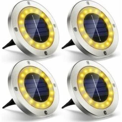 THSINDE Lot De 4 Projecteurs Solaires Extérieurs De Jardin 16 LED Pour éclairage Extérieur IP65 étanche Sans Fil En Acier Inoxydable Pour Pelouse Décorative/carte De Table/terrasse/chemin/plantes (lumière Chaude)