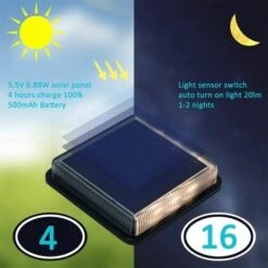 LLOVE Lampe Solaire Au Sol, Lumière Solaire Jardin IP68 étanche éclairage Solaire Avec Auto On/Off Lampe De Sécurité Pour Jardin, Escalier, Route, Chemin, Allée, Patio, Pont (4 Pack, Blanc Chaud 3000K) -Luminaire solaire Soldes 2022 64870368 2