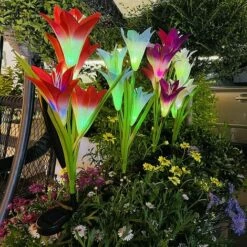 LLOVE Lumière Solaire Cour Extérieur Noël Lys Halloween Lampe De 7 Couleurs Dégradées Pour La 16 LED Décoration De Jardin De Pelouse Blanc Rouge Bleu Violet -Luminaire solaire Soldes 2022 64870458 5