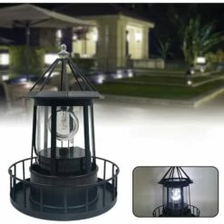 LLOVE Phare LED Solaire Rotatif à 360 Degrés Lampe De Jardin LED étanche IP65 Effet De Lumière Rotatif Automatique Lampe De Paysage (noir)