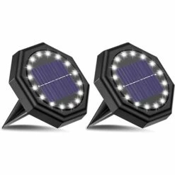 LLOVE 2pcs Lampadaire Solaire, 16LEDs Lampe Solaire Extérieure Lampe Solaire Jardin Lumières Blanc Froid IP68 Étanche Pour Pelouse Allée Passerelle Patio Jardin Piscine