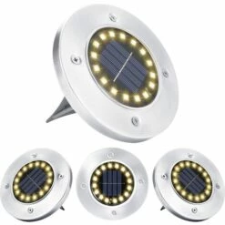 LLOVE Lot De 4 Lampes Solaires De Jardin, 16 Lampes Solaires D'extérieur à LED Encastrées Au Sol étanches Pour Allée, Escalier, Pelouse, Paysage, Piscine, Terrasse, Blanc Chaud