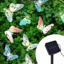 LLOVE Guirlande Lumineuse Solaire 20 LED Papillon 4.8M Multicolore Guirlande Lumineuse Solaire Imperméable, Lumière Solaire Pour Extérieur, Fête (20 LED) -Luminaire solaire Soldes 2022 64871175 3