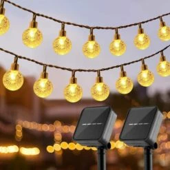 LLOVE Guirlande Lumineuse Solaire Extérieure, Guirlande Lumineuse Solaire De Jardin Solaire Énergie Solaire De Globe De Cristal Imperméable, Guirlande Lumineuse Extérieure Pour Mariage De Noël (Blanc Chaud)