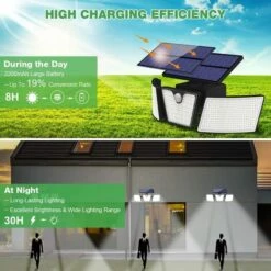 LLOVE Lampe Solaire Extérieur Détecteur De Mouvement 265 LED Lumière Solaire IP65 Étanche 3 Têtes Rotation 360° Lumière Murale Spot Mural Extérieur Étanche Pour Jardin Garage Allée Entrée -Luminaire solaire Soldes 2022 64871469 2