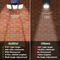 LLOVE Lampe Solaire Extérieur Détecteur De Mouvement 265 LED Lumière Solaire IP65 Étanche 3 Têtes Rotation 360° Lumière Murale Spot Mural Extérieur Étanche Pour Jardin Garage Allée Entrée -Luminaire solaire Soldes 2022 64871469 4