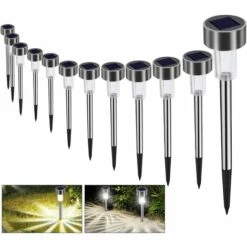 LLOVE Lumières De Jardin Solaires Au Sol Extérieures 12 Lumières De Jardin étanches Décoration LED Sans Fil éclairage Solaire Extérieur Chemin De Pelouse Blanc Froid Rechargeable Automatique