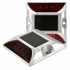 BDD Réverbère Solaire à LED Feu De Signalisation Routière Feu De Guidage Au Sol à Goujon De Route (2pcs Rouge)