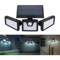 RHAFAYRE Lampes Solaires D'extérieur, 70 LED Sans Fil LED Avec Détecteur De Mouvement Solaire, 3 Têtes Réglables, éclairage Grand Angle à 360°, étanche IP65, Projecteur LED De Sécurité (noir)
