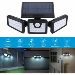 RHAFAYRE Lampes Solaires D'extérieur, 70 LED Sans Fil LED Avec Détecteur De Mouvement Solaire, 3 Têtes Réglables, éclairage Grand Angle à 360°, étanche IP65, Projecteur LED De Sécurité (noir) -Luminaire solaire Soldes 2022 65448819 5