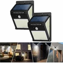 RHAFAYRE Lampes Solaires à Détecteur De Mouvement, 144 LED Lampes De Sécurité Solaires Extérieures étanches Sans Fil à énergie Solaire Pour L'extérieur, Grand Angle De 270 ° Avec 3 Modes Pour Clôture, Porte, Cour, Garage (lot De 2)