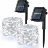 OSQI [Lot De 2] Guirlande Lumineuse Solaire Extérieure, 120 LED Guirlande Lumineuse Solaire Étanche 12M 8 Modes Guirlande Lumineuse En Fil De Cuivre Pour Jardin Patio Mariage Fête De Noël, Blanc Froid -Luminaire solaire Soldes 2022 65504697 1