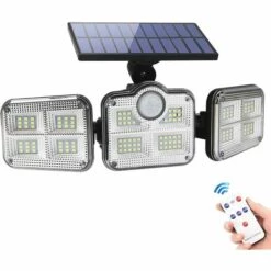 RHAFAYRE Lampes Solaires D'extérieur étanches - Lampes Solaires à Détecteur De Mouvement 270° Grand Angle : Lampes Solaires De Sécurité 3 Têtes Réglables 122 LED Projecteurs Lampe Solaire Intégrée, Appliques Murales Avec Télécommande