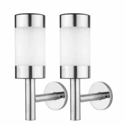 RHAFAYRE LED Lampe Solaire Extérieure Murale Lampe Solaire Énergie Solaire Pour Paysage Jardin Cour Capteur Lampe Maison Clôture Décoration En Acier Inoxydable 2 Pcs
