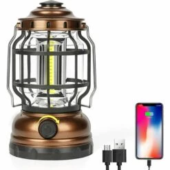 BAICCCF Lanterne Solaire Lanterne De Camping Rechargeable, 1500 Lm à Intensité Variable LED Vintage Lanternes étanche Haute Capacité Portable Lanterne Lampe De Poche COB Légère Tente Lumière Pour Cour Extérieur Randonnée Pannes De Courant D'urgence