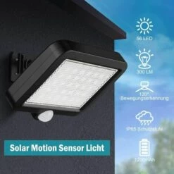 KAEJYIUT Lot De 2 Lampes Solaires D'Extérieur 56 Led Avec Détecteur De Mouvement, étanchéité Ip65, Angle D'éclairage 120°, Applique Murale Solaire Pour Jardin Avec Cable De 16,5 M -Luminaire solaire Soldes 2022 65875354 5